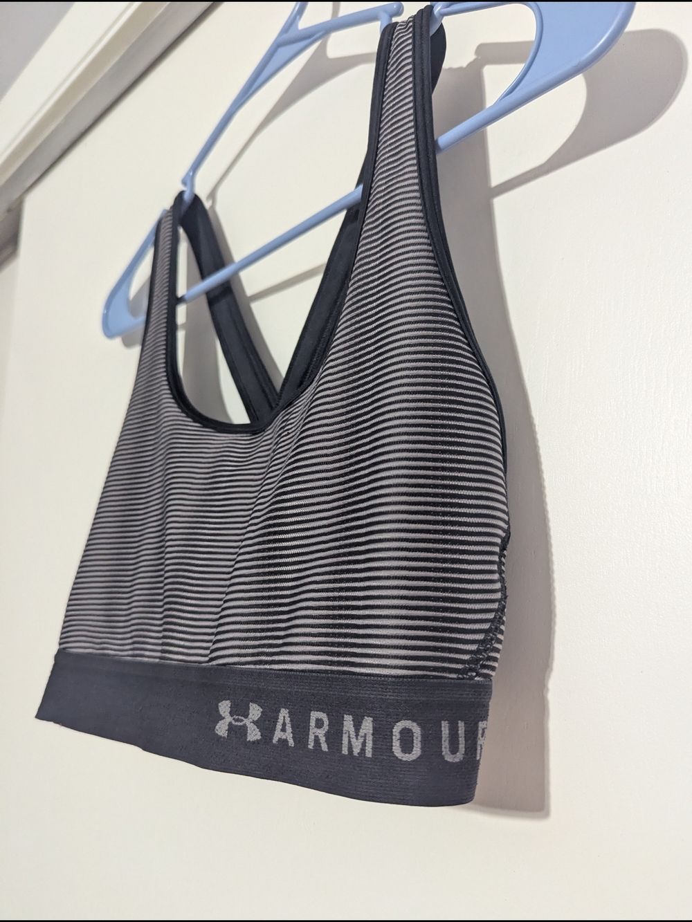Under Armour Striped Sports Bra in Black and Gray